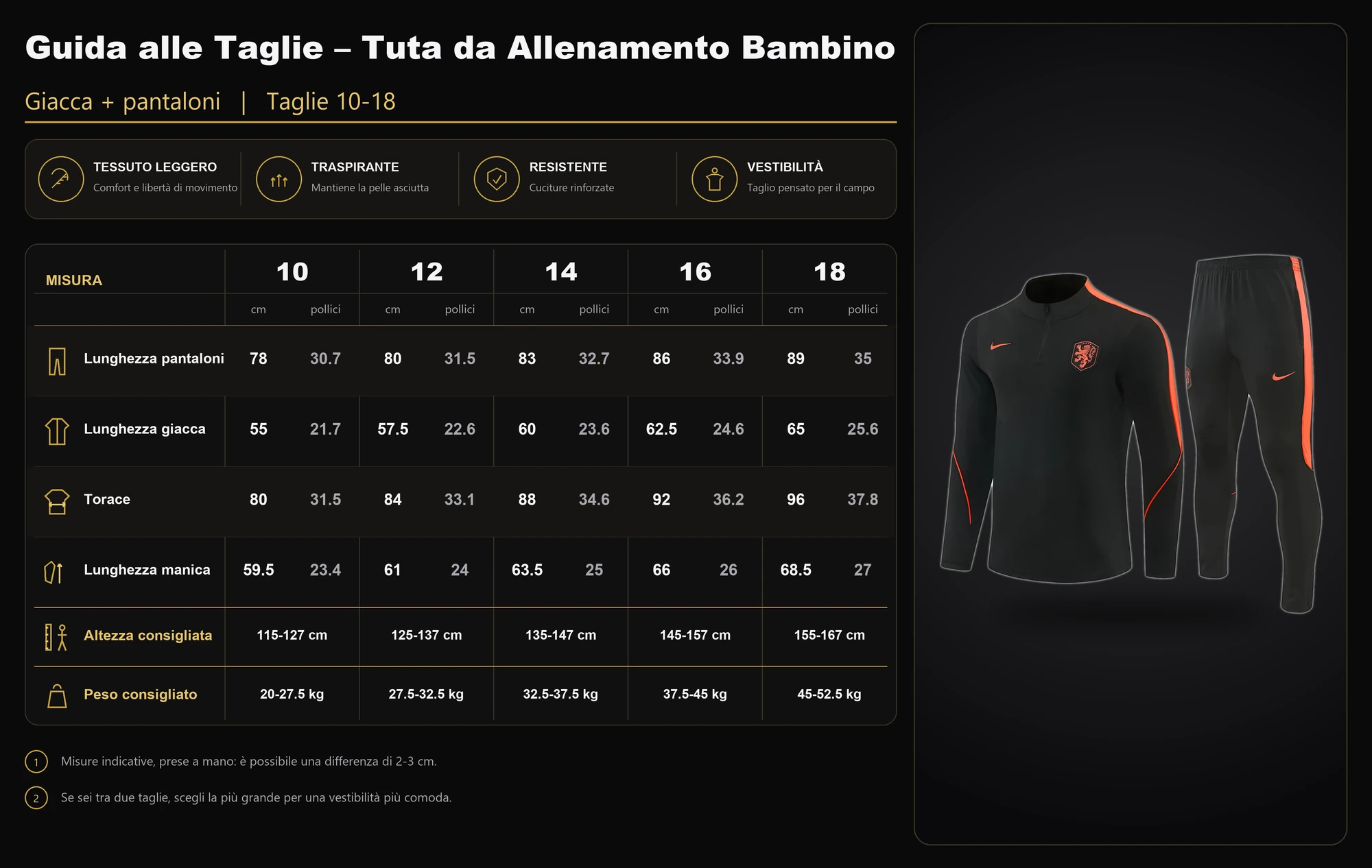 Guida alle taglie tuta bambino